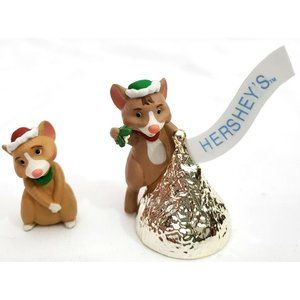 HERSHEY'S KISS Christmas mice figures 2 piece set Hallmark Merry Miniatures #2